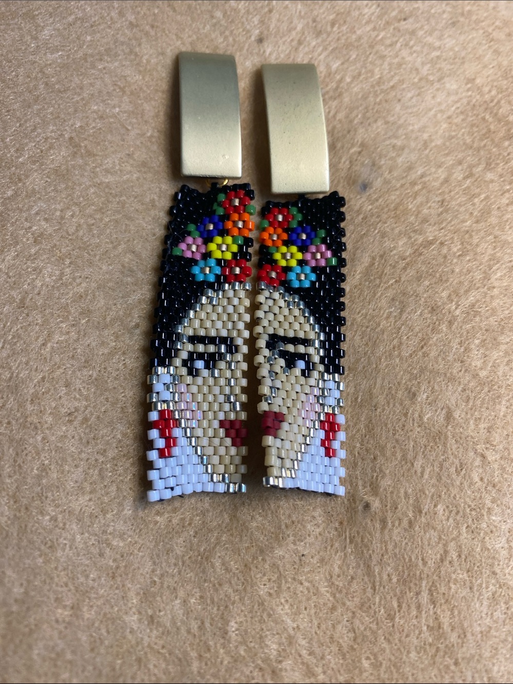Frida khalo handmade  Multicolor Beaded Face Dangle Earrings